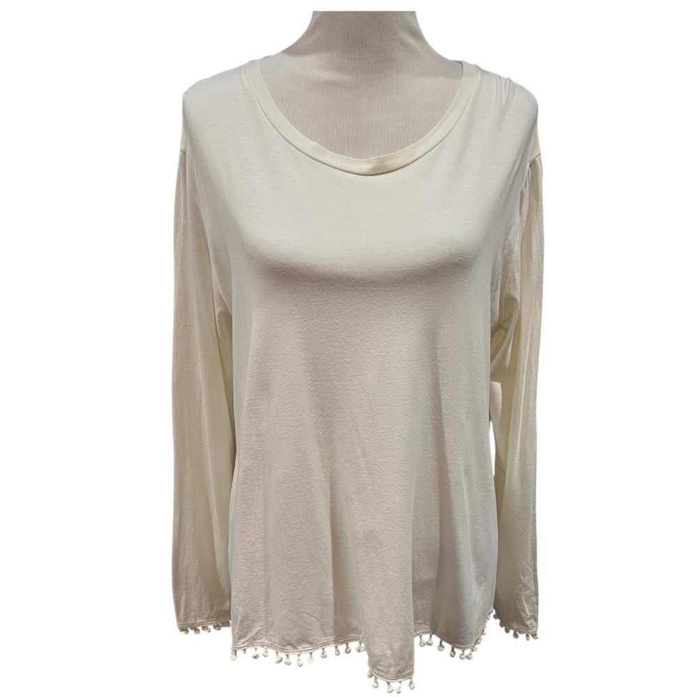 Johnny Was Calme Bamboo Knit Pom Hem Top